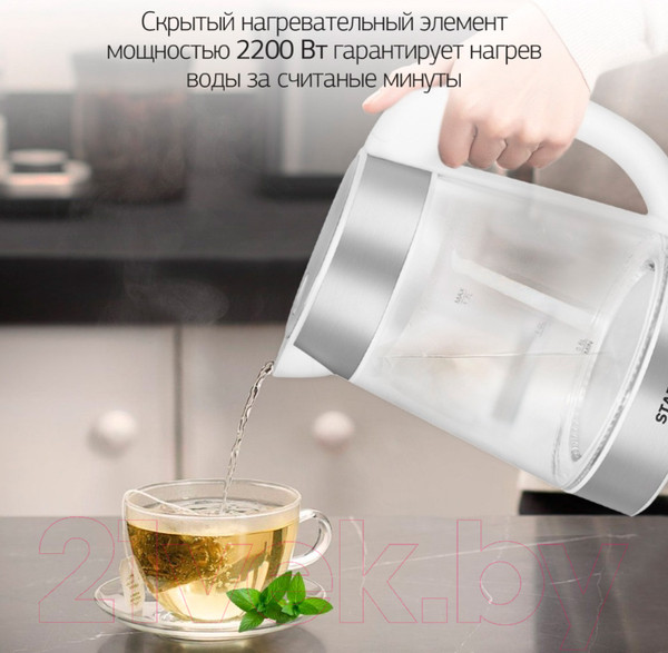 Изображение товара Электрочайник StarWind SKG2011 (белый/серебристый)