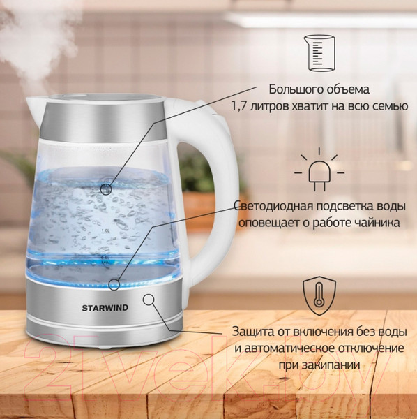 Изображение товара Электрочайник StarWind SKG2011 (белый/серебристый)