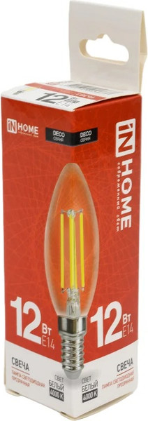 Изображение товара Лампа INhome LED-Свеча-Deco 12Вт 230В Е14 4000К 1350Лм / 4690612053677