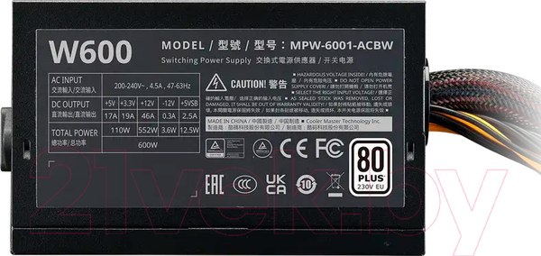 Изображение товара Блок питания для компьютера Cooler Master Elite NEX W600 600W (MPW-6001-ACBW-BEU)