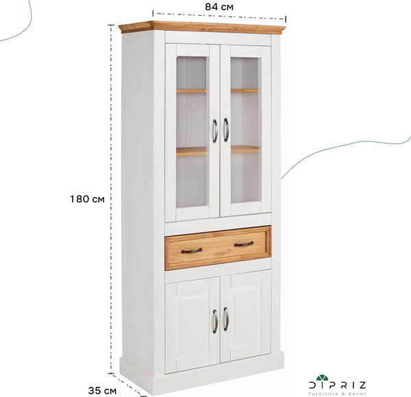 Изображение товара Шкаф с витриной Dipriz Landhouse Д.30004.1 (сосна, белый/бейц отто)
