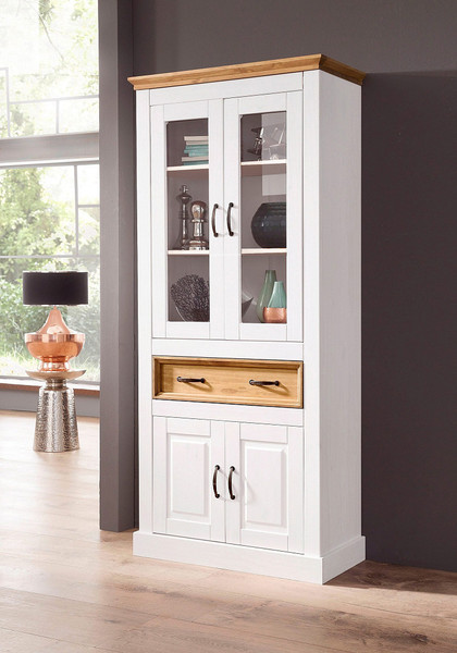 Изображение товара Шкаф с витриной Dipriz Landhouse Д.30004.1 (сосна, белый/бейц отто)