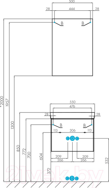 Изображение товара Тумба с умывальником Акватон Асти 55 (1A2631V0AX2B0)