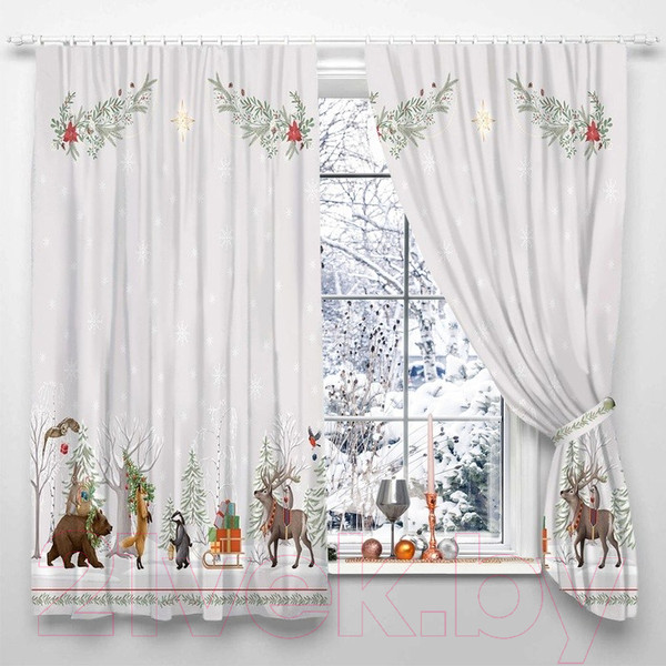 Изображение товара Комплект штор Этель Новогоднее чудо 145x180 / 10420181 (2шт, с подхватами)