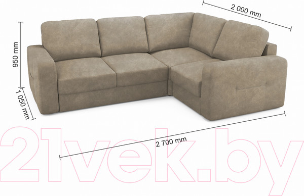 Изображение товара Диван угловой Mio Tesoro Aurora компл.2 правый (Kashemir 230 коричневый)