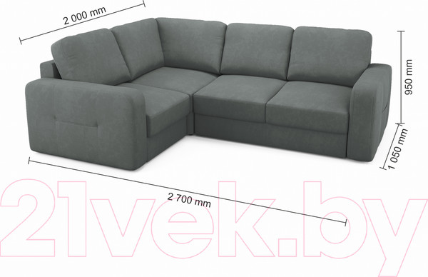 Изображение товара Диван угловой Mio Tesoro Aurora компл.2 левый (Velutto 32 темно-серый)
