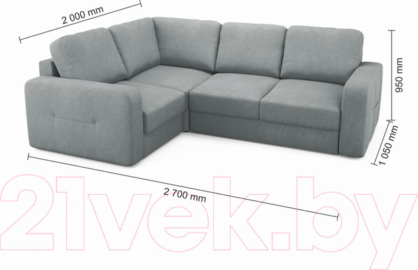 Изображение товара Диван угловой Mio Tesoro Aurora компл.2 левый (Velutto 12 серый)