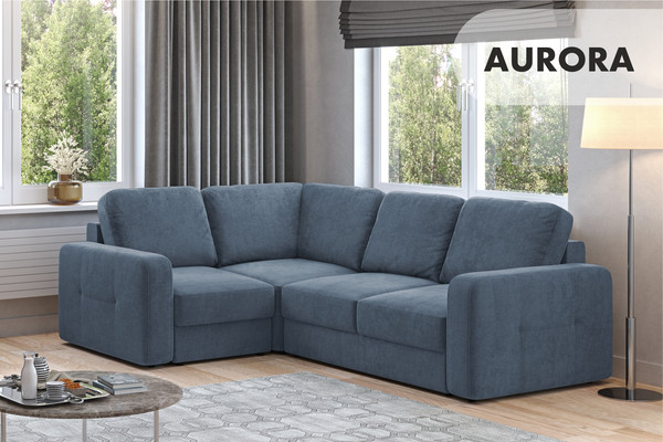 Изображение товара Диван угловой Mio Tesoro Aurora компл.2 левый (Velutto 48 синий Denim)