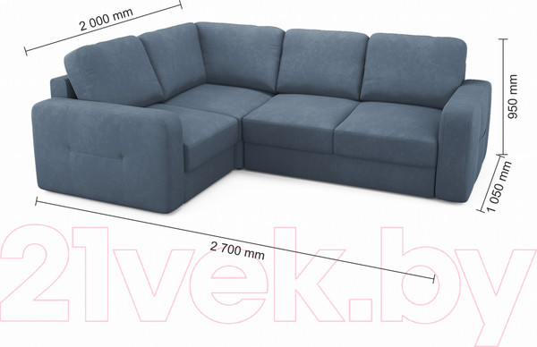 Изображение товара Диван угловой Mio Tesoro Aurora компл.2 левый (Velutto 48 синий Denim)