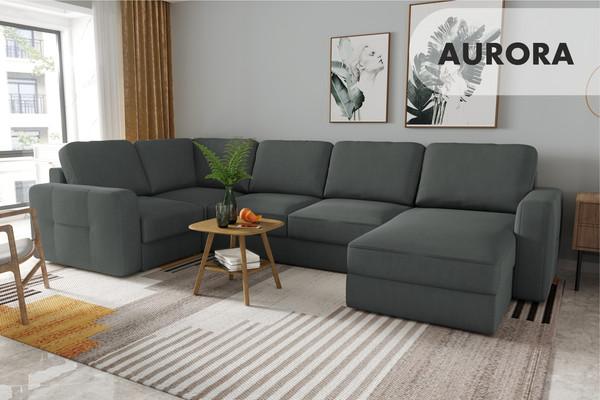 Изображение товара Диван П-образный Mio Tesoro Aurora компл.3 правый (Velutto 32 темно-серый)