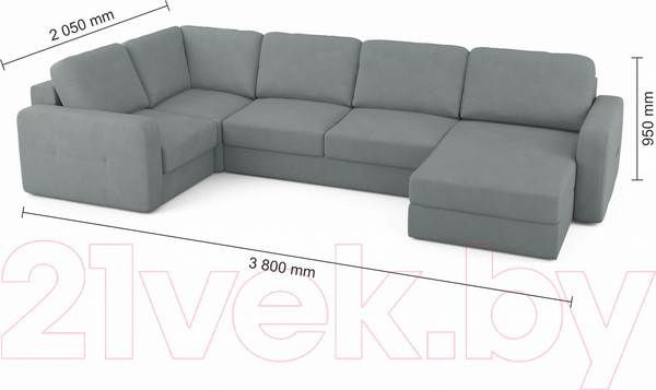 Изображение товара Диван П-образный Mio Tesoro Aurora компл.3 правый (Velutto 12 серый)
