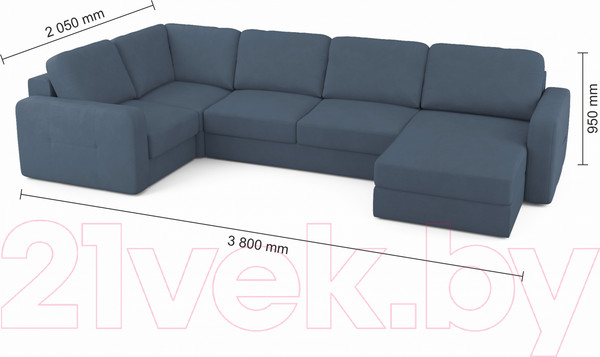 Изображение товара Диван П-образный Mio Tesoro Aurora компл.3 правый (Velutto 48 синий)