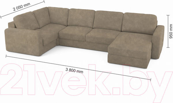 Изображение товара Диван П-образный Mio Tesoro Aurora компл.3 правый (Kashemir 230 коричневый)