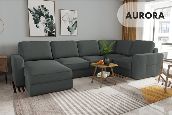Изображение товара Диван П-образный Mio Tesoro Aurora компл.3 левый (Velutto 32 темно-серый)