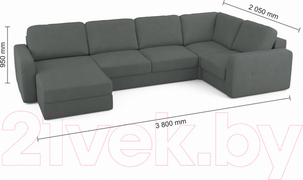 Изображение товара Диван П-образный Mio Tesoro Aurora компл.3 левый (Velutto 32 темно-серый)