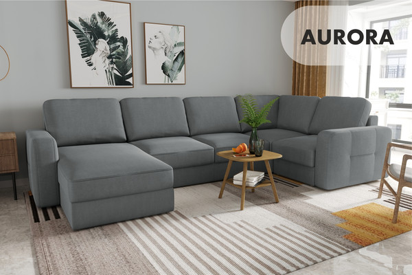 Изображение товара Диван П-образный Mio Tesoro Aurora компл.3 левый (Velutto 12 серый)