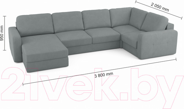 Изображение товара Диван П-образный Mio Tesoro Aurora компл.3 левый (Velutto 12 серый)