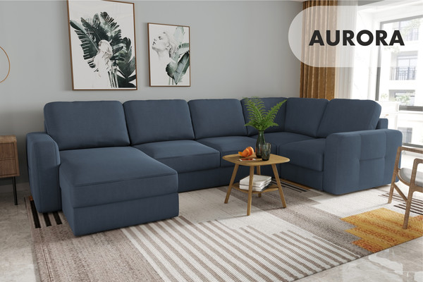 Изображение товара Диван П-образный Mio Tesoro Aurora компл.3 левый (Velutto 48 синий Denim)