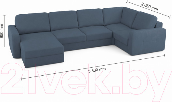 Изображение товара Диван П-образный Mio Tesoro Aurora компл.3 левый (Velutto 48 синий Denim)