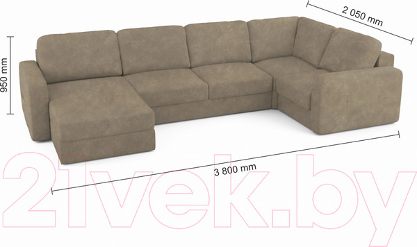 Изображение товара Диван П-образный Mio Tesoro Aurora компл.3 левый (Kashemir 230 коричневый)