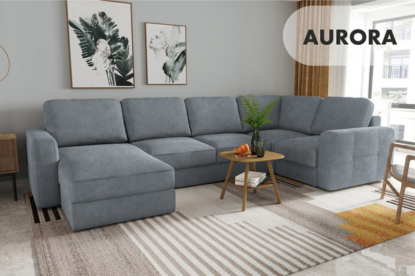 Изображение товара Диван П-образный Mio Tesoro Aurora компл.3 левый (Kashemir 974 серый)