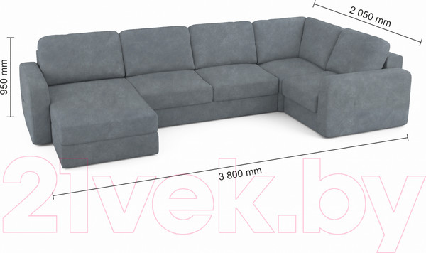 Изображение товара Диван П-образный Mio Tesoro Aurora компл.3 левый (Kashemir 974 серый)