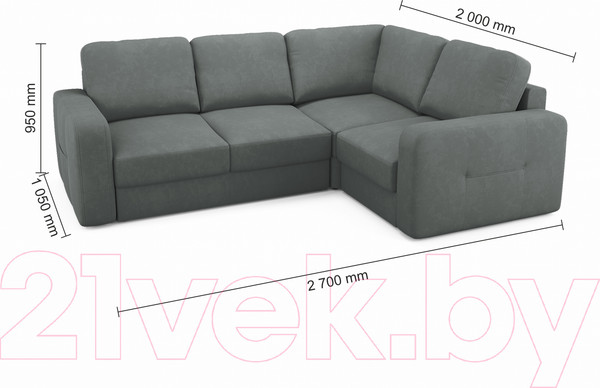 Изображение товара Диван угловой Mio Tesoro Aurora компл.2 правый (Velutto 32 темно-серый)