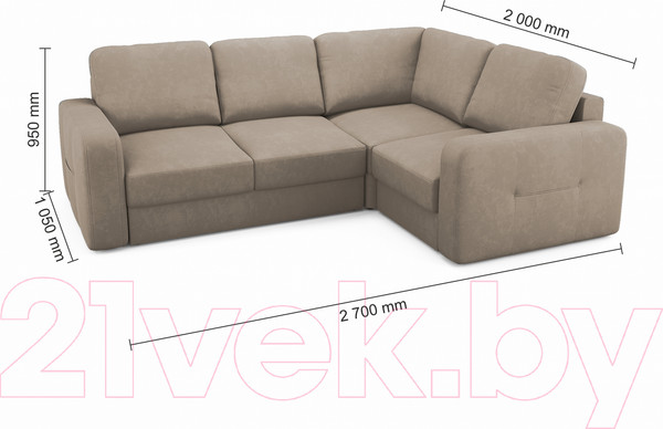 Изображение товара Диван угловой Mio Tesoro Aurora компл.2 правый (Velutto 06 кремовый)