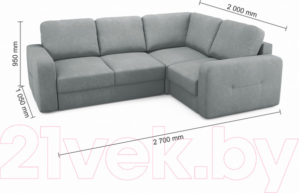 Изображение товара Диван угловой Mio Tesoro Aurora компл.2 правый (Velutto 12 серый)