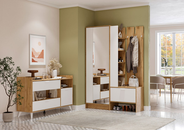 Изображение товара Секция в прихожую Стендмебель Ирис ПР-01 (белый/дуб крафт золото)