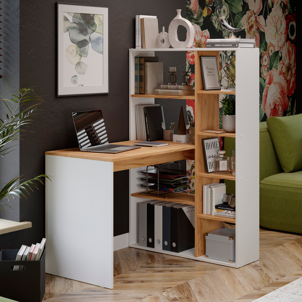 Изображение товара Письменный стол ТриЯ Тип 16 (белый ясень/дуб крафт золотой)