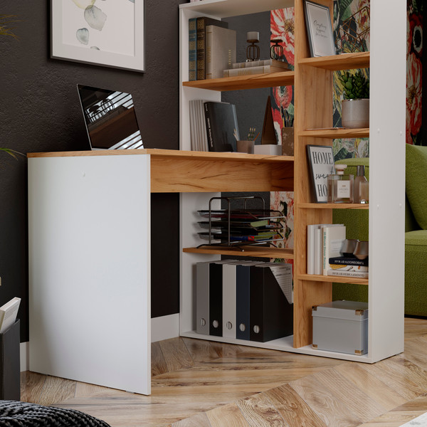 Изображение товара Письменный стол ТриЯ Тип 16 (белый ясень/дуб крафт золотой)