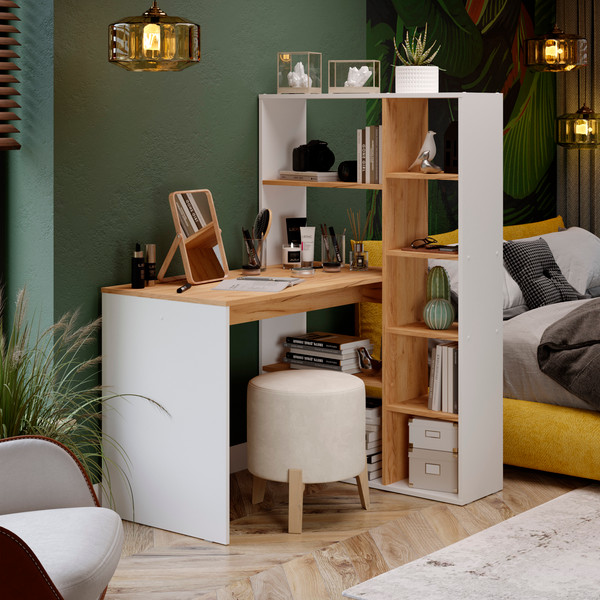 Изображение товара Письменный стол ТриЯ Тип 16 (белый ясень/дуб крафт золотой)