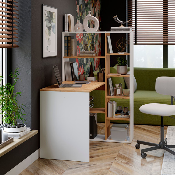 Изображение товара Письменный стол ТриЯ Тип 16 (белый ясень/дуб крафт золотой)