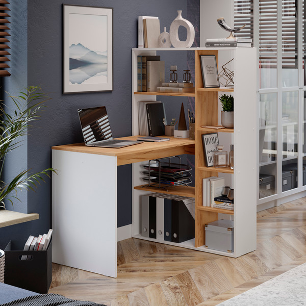 Изображение товара Письменный стол ТриЯ Тип 16 (белый ясень/дуб крафт золотой)