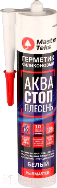 Изображение товара Герметик силиконовый MasterTeks ProfiMaster АкваСтопплесень (280мл, белый)