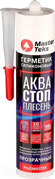 Изображение товара Герметик силиконовый MasterTeks ProfiMaster АкваСтопплесень (280мл, прозрачный)