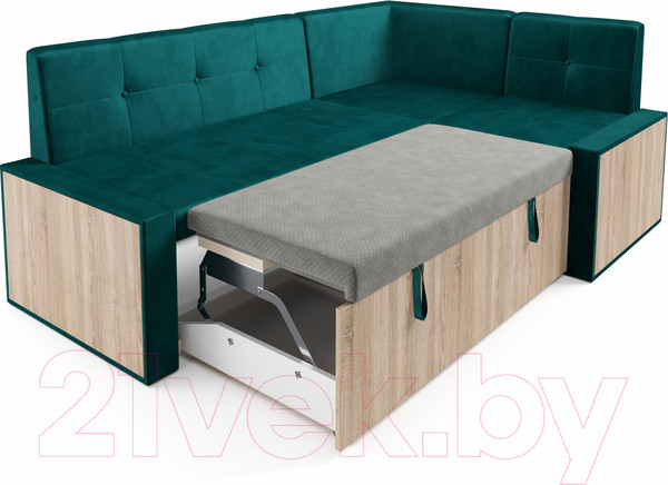 Изображение товара Уголок кухонный мягкий Mebel-Ars Таллин 211x83x141 (сине-зеленый Star Velvet 43 Black Green)