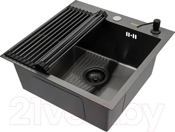 Изображение товара Мойка кухонная Arfeka Eco AR 50x50 + RM AR + DS AR (Black Decor, с роллер-матом и дозатором)