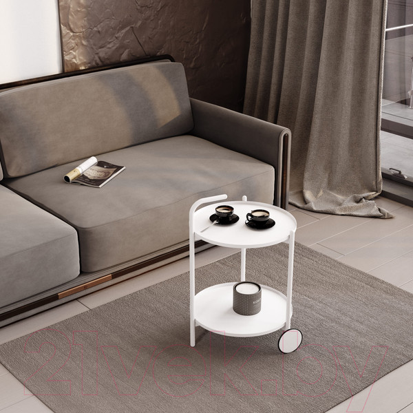 Изображение товара Сервировочный столик Sheffilton SHT-CT60 (белый муар/белый)