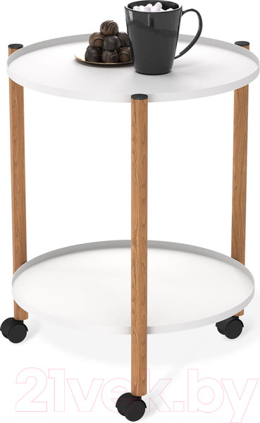 Изображение товара Сервировочный столик Sheffilton SHT-CT62 (белый муар/светлый орех)