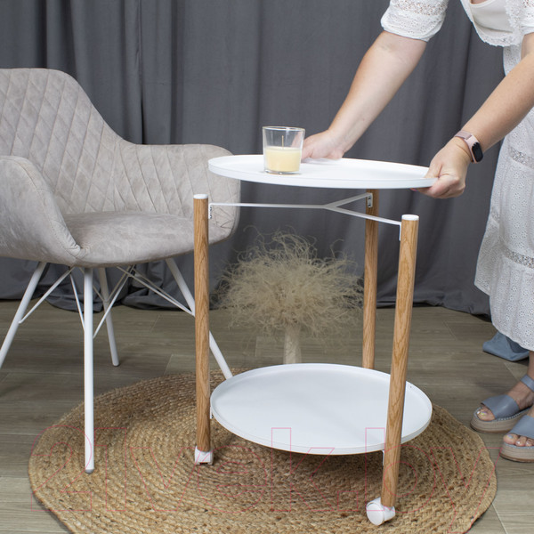 Изображение товара Сервировочный столик Sheffilton SHT-CT62 (белый муар/светлый орех)