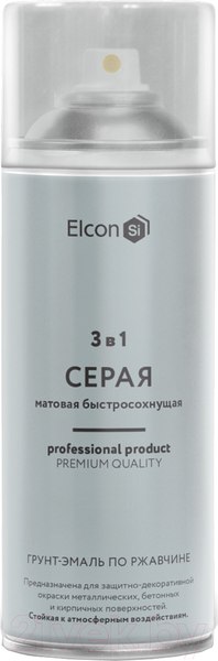 Изображение товара Грунт-эмаль Elcon По ржавчине 3в1 (520мл, матовый серый)