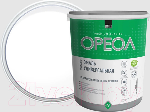 Изображение товара Эмаль Ореол Акриловая глянцевая (2.5кг, белый)