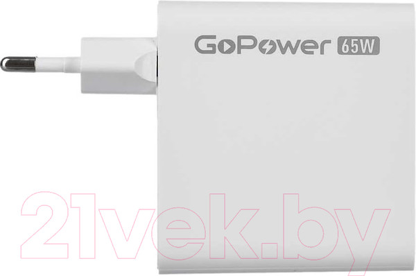Изображение товара Адаптер питания сетевой GoPower 1USB+2TYPE-C 65W QC3.0 GAN / 00-00028405 (белый)