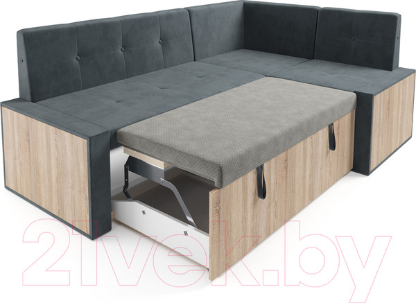 Изображение товара Уголок кухонный мягкий Mebel-Ars Таллин 211x83x141 (велюр серо-синий HB-178 26)