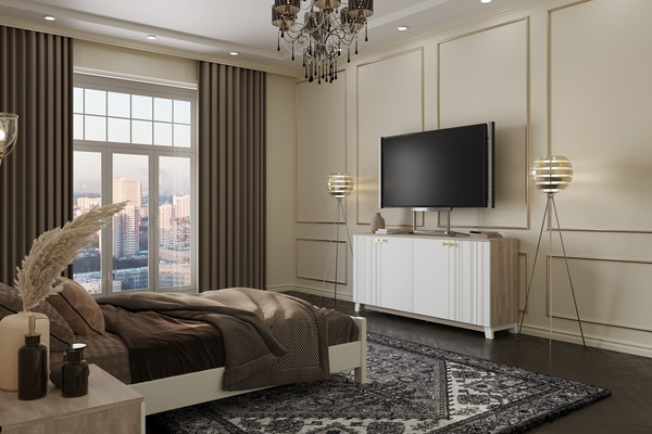 Изображение товара Тумба Bravo Мебель Ланзетти Жемчуг 4 двери (дуб торонто/жемчуг)