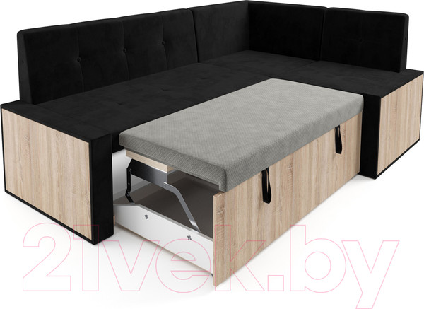 Изображение товара Уголок кухонный мягкий Mebel-Ars Таллин 211x83x141 (велюр черный НВ-178 17)