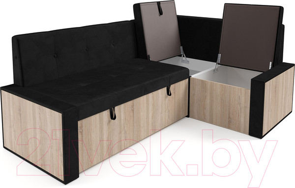 Изображение товара Уголок кухонный мягкий Mebel-Ars Таллин 211x83x141 (велюр черный НВ-178 17)
