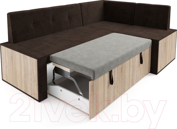 Изображение товара Уголок кухонный мягкий Mebel-Ars Таллин 211x83x141 (велюр шоколад HB-178 16)